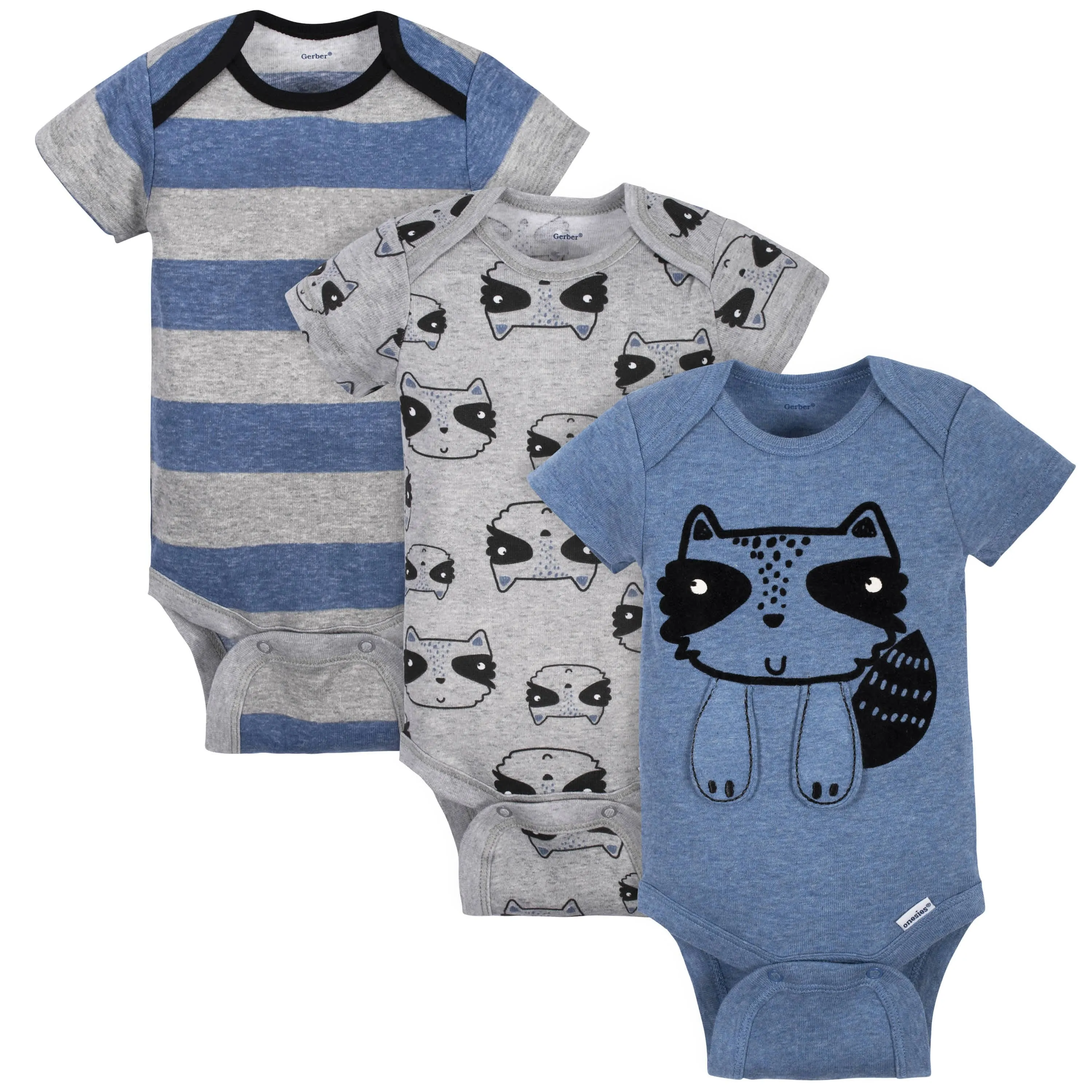 3-Pack Baby Boys Raccoon Short Sleeve Onesies® Bodysuits