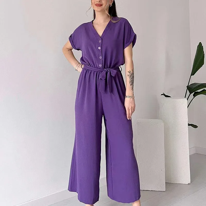(48% OFF🔥) 💖Women's V-Neck Short-Sleeve Casual Jumpsuit