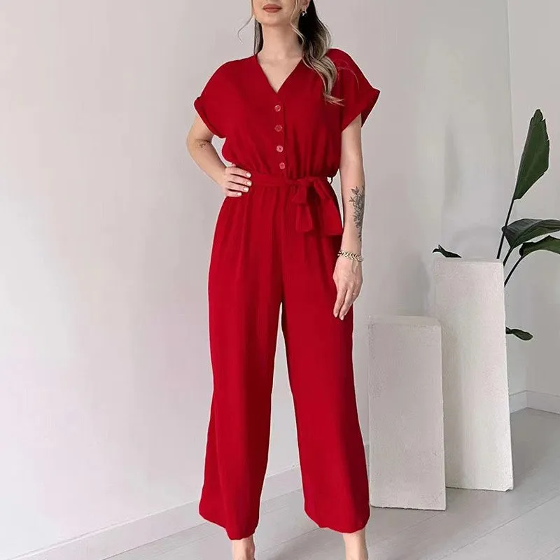 (48% OFF🔥) 💖Women's V-Neck Short-Sleeve Casual Jumpsuit