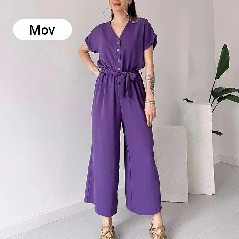 (48% OFF🔥) 💖Women's V-Neck Short-Sleeve Casual Jumpsuit