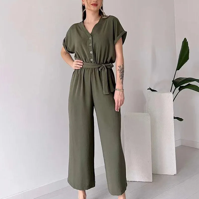 (48% OFF🔥) 💖Women's V-Neck Short-Sleeve Casual Jumpsuit