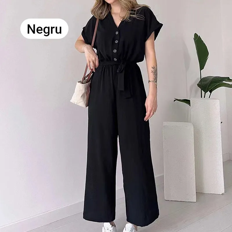 (48% OFF🔥) 💖Women's V-Neck Short-Sleeve Casual Jumpsuit