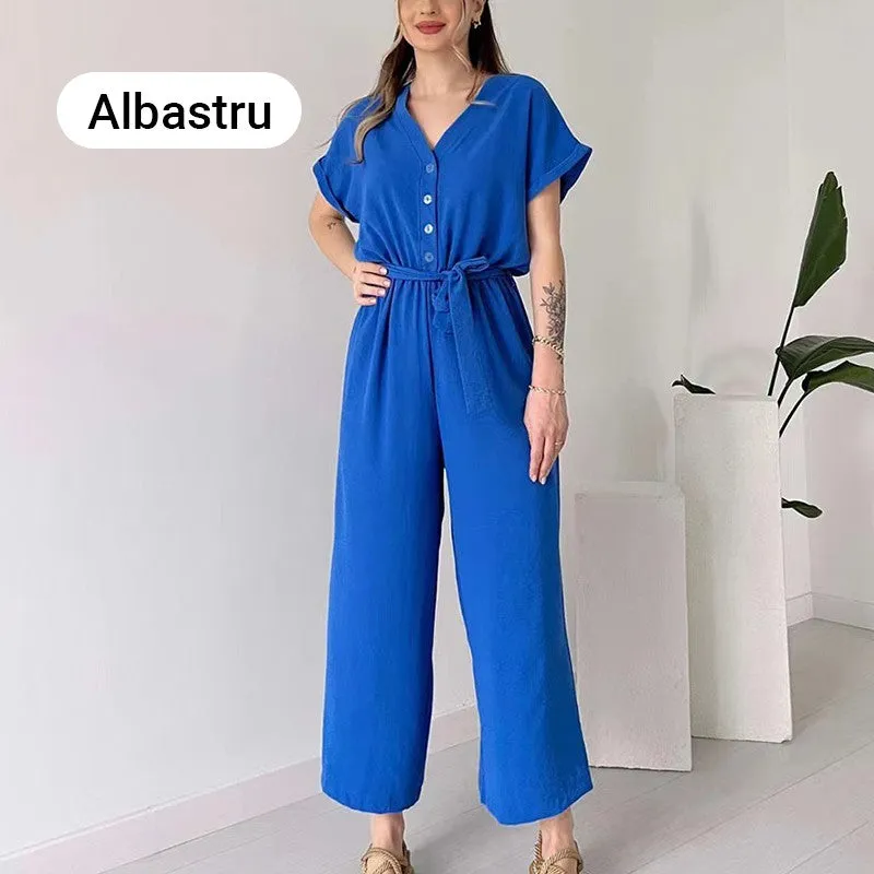 (48% OFF🔥) 💖Women's V-Neck Short-Sleeve Casual Jumpsuit