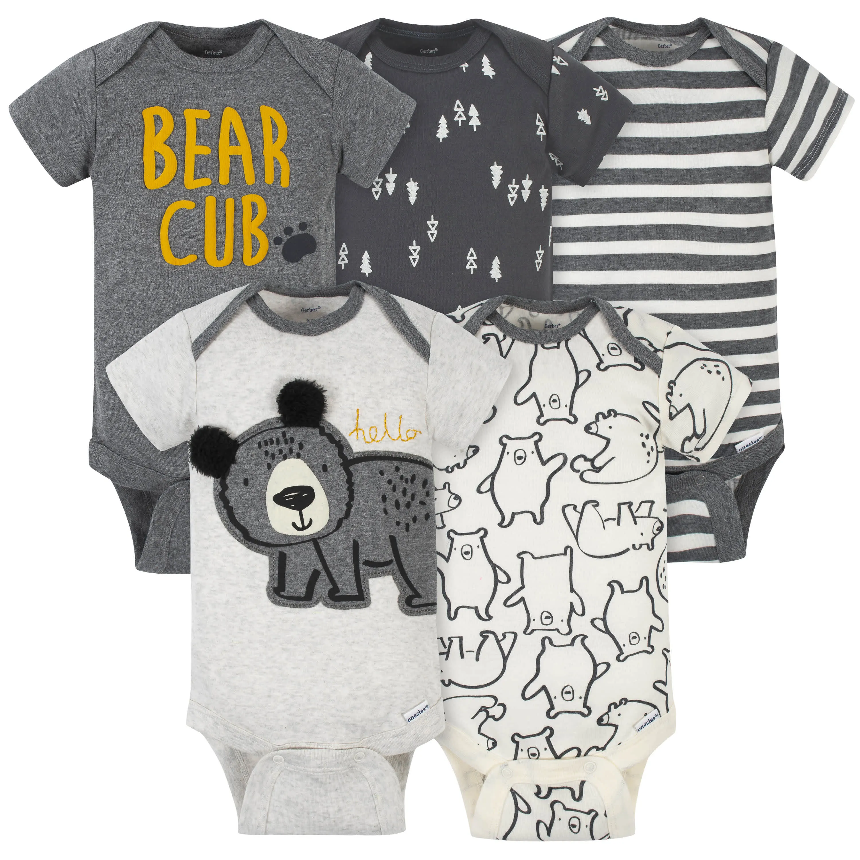 5-Pack Baby Boys Bear Short Sleeve Onesies® Bodysuits