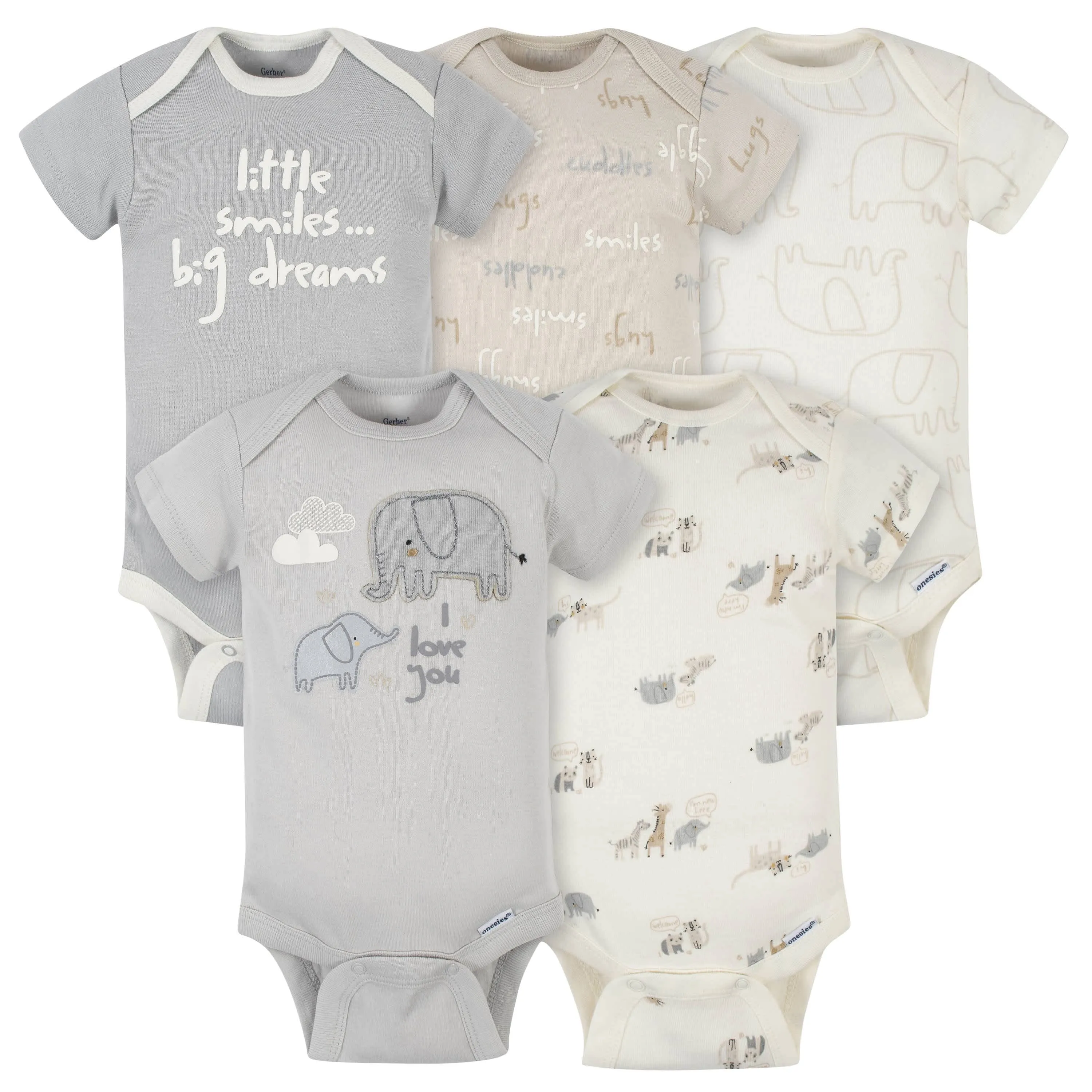 5-Pack Baby Neutral Safari Short Sleeve Onesies® Bodysuits