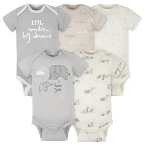 5-Pack Baby Neutral Safari Short Sleeve Onesies® Bodysuits