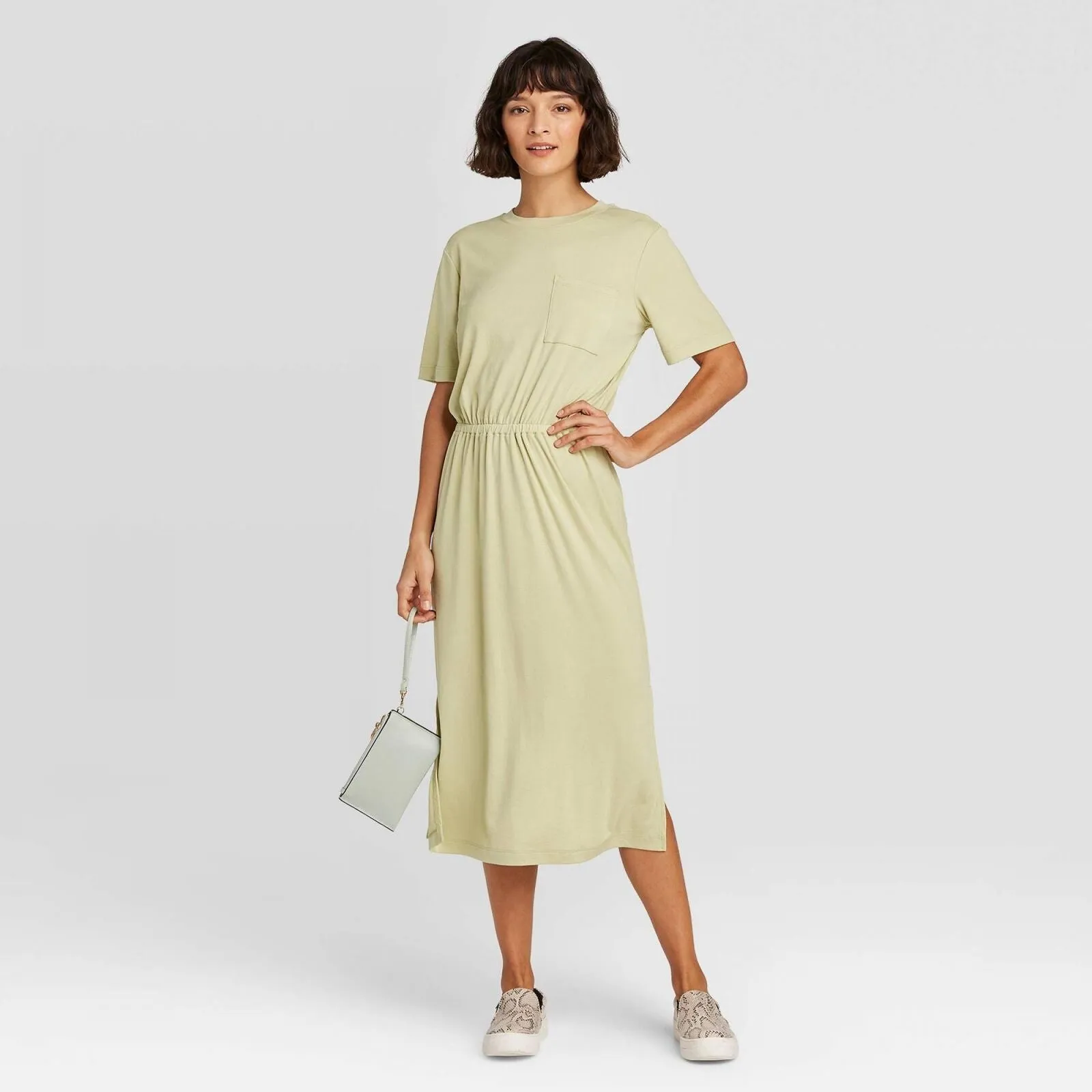 A New Day Women's Short Sleeve Cinched Waist Shift T-Shirt Dress Light Green S