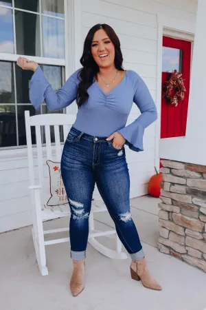 Ariana Bell Sleeve Bodysuit - Blue