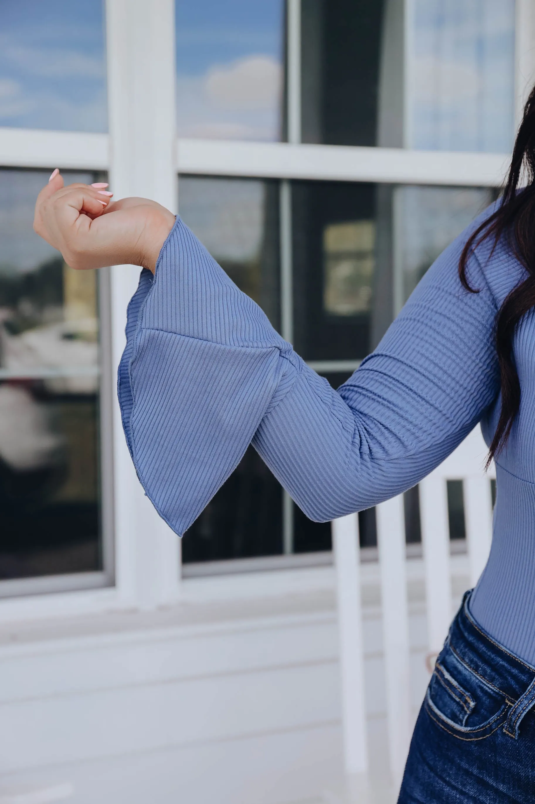 Ariana Bell Sleeve Bodysuit - Blue