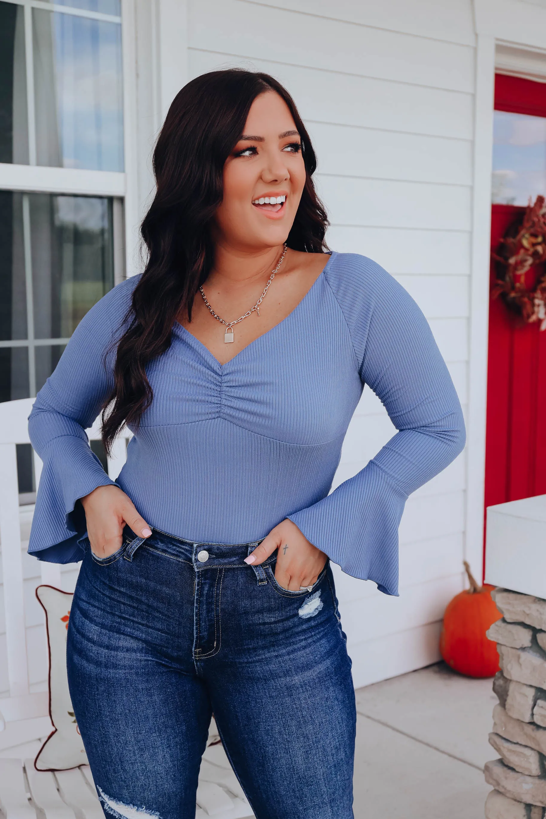 Ariana Bell Sleeve Bodysuit - Blue