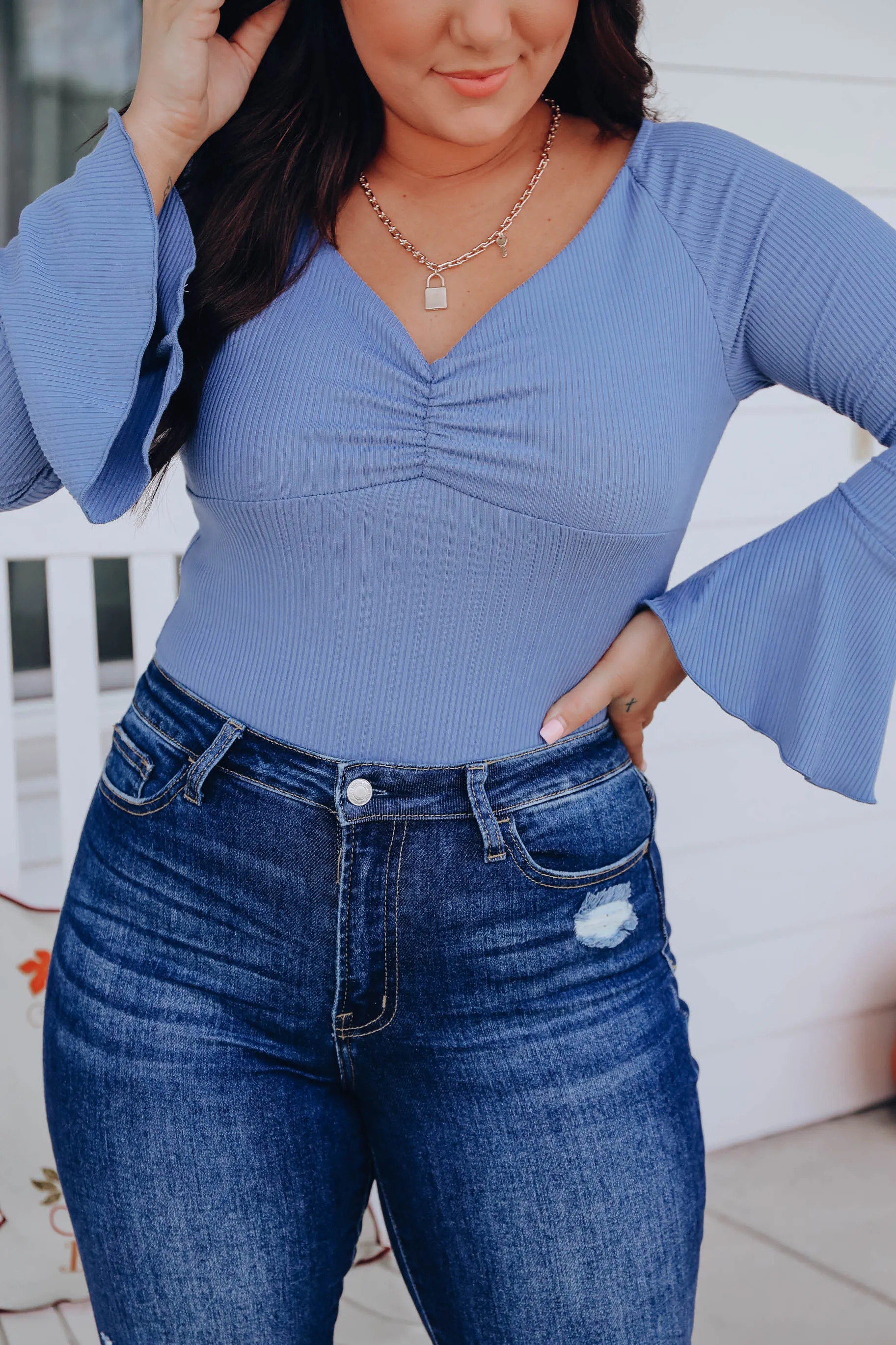 Ariana Bell Sleeve Bodysuit - Blue