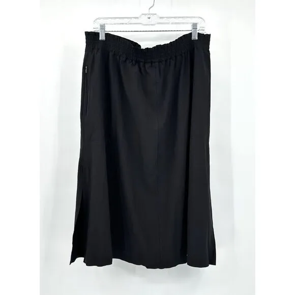 ATHLETA SAVANNAH SKIRT midi side slits athletic sporty casual pockets black XL