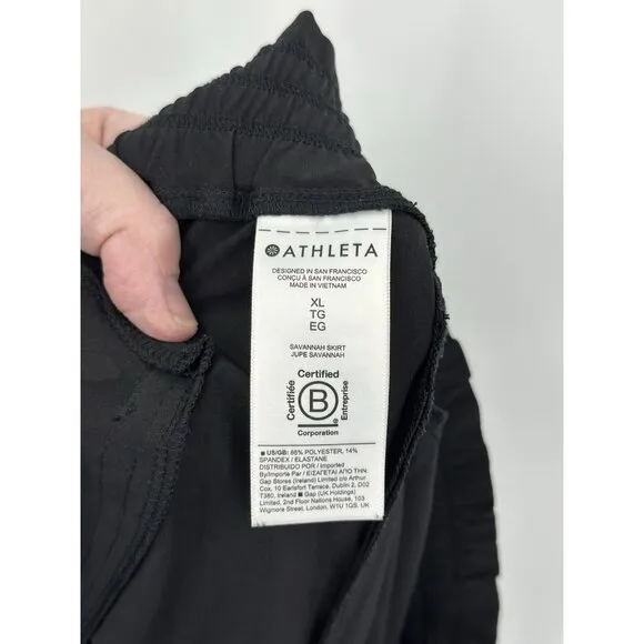 ATHLETA SAVANNAH SKIRT midi side slits athletic sporty casual pockets black XL