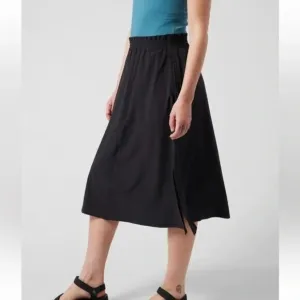 ATHLETA SAVANNAH SKIRT midi side slits athletic sporty casual pockets black XL