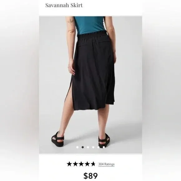 ATHLETA SAVANNAH SKIRT midi side slits athletic sporty casual pockets black XL