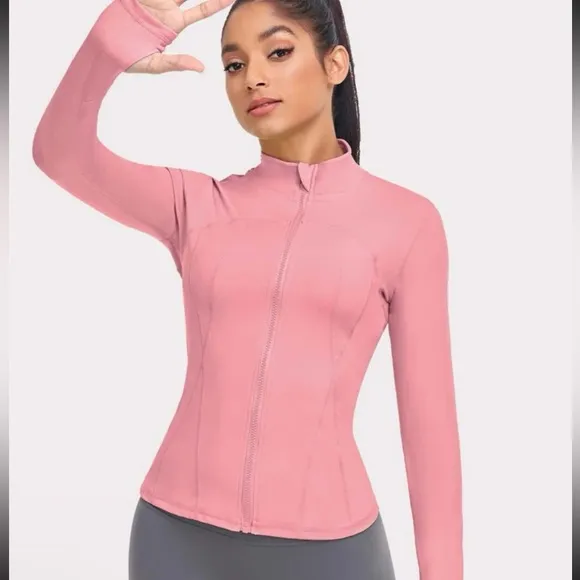Athletic wear jacket women’s pink thumb hole sports gym jacket NWT