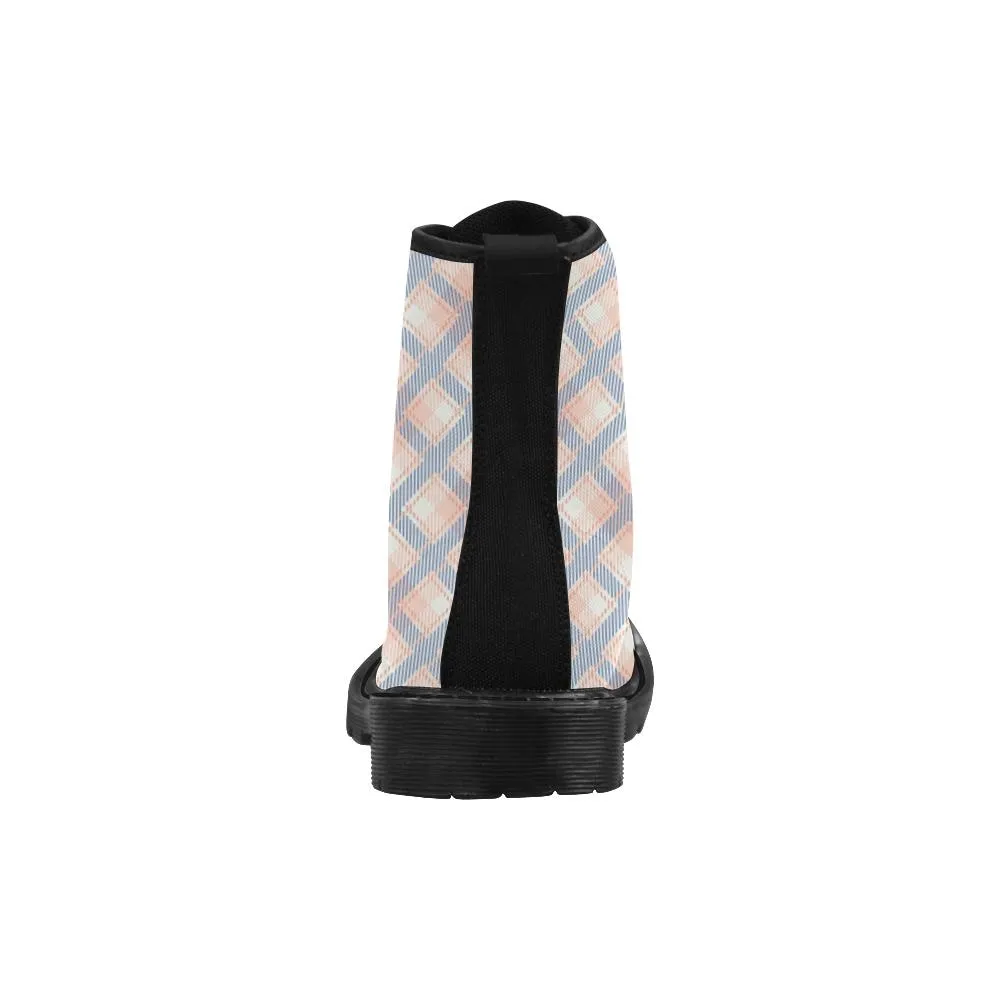 Audra Pink, Blue and Ivory Plaid Women's Boots - Black Sole