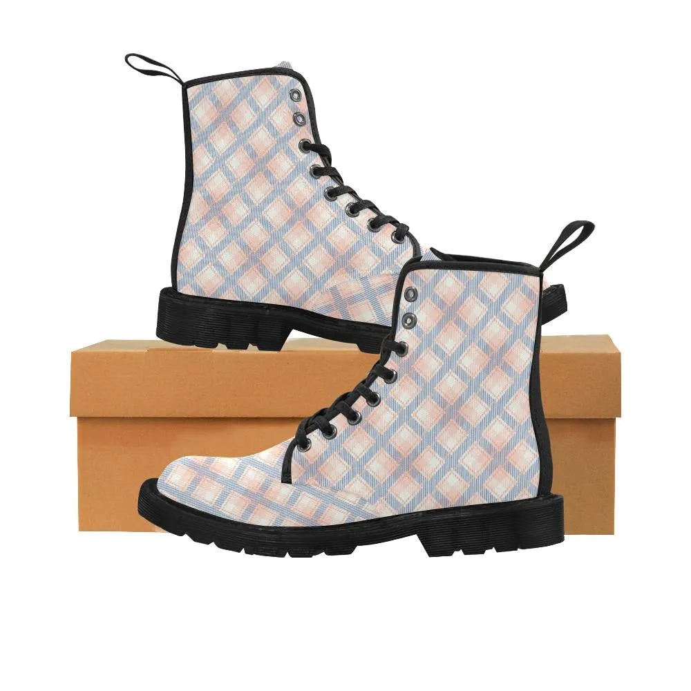 Audra Pink, Blue and Ivory Plaid Women's Boots - Black Sole