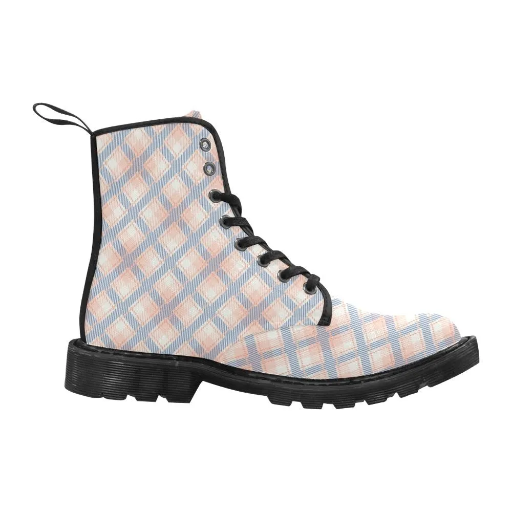 Audra Pink, Blue and Ivory Plaid Women's Boots - Black Sole
