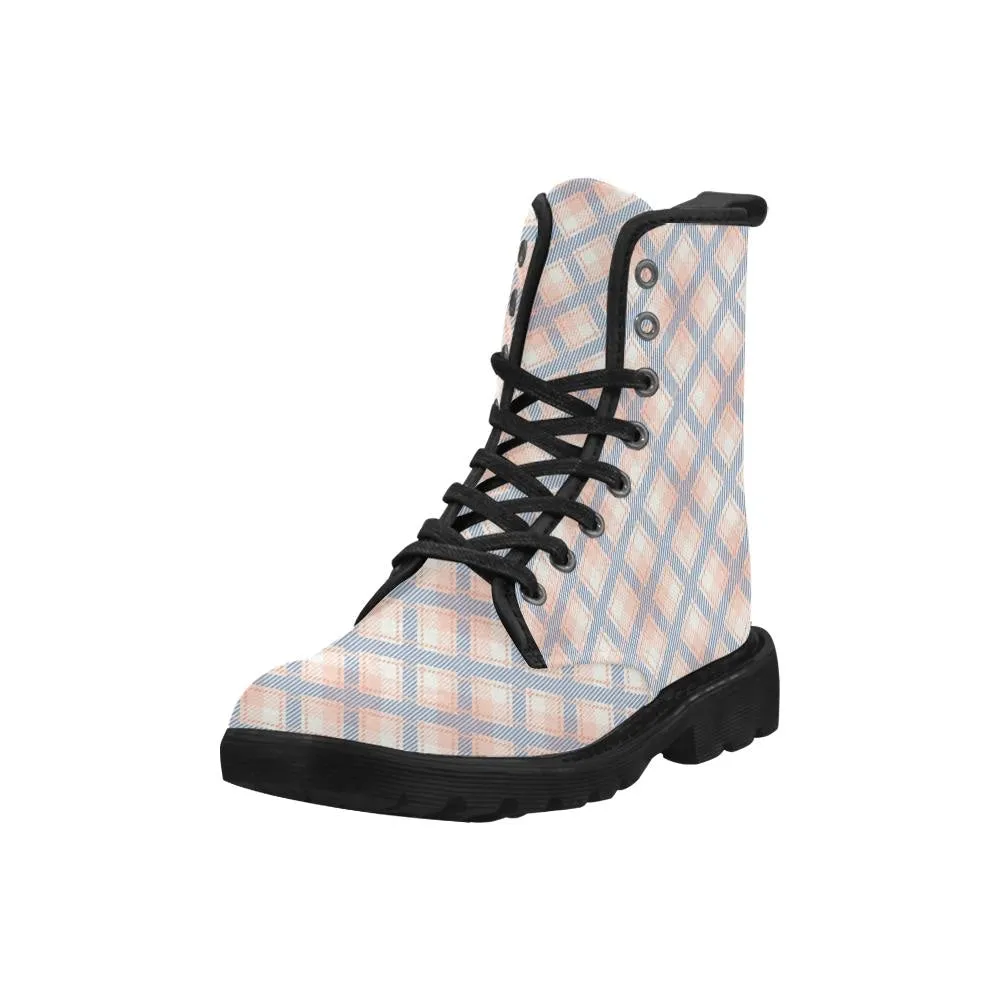 Audra Pink, Blue and Ivory Plaid Women's Boots - Black Sole