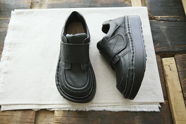 Babakud Women Spring Leisure Genuine Leather Velcro Platform Shoes