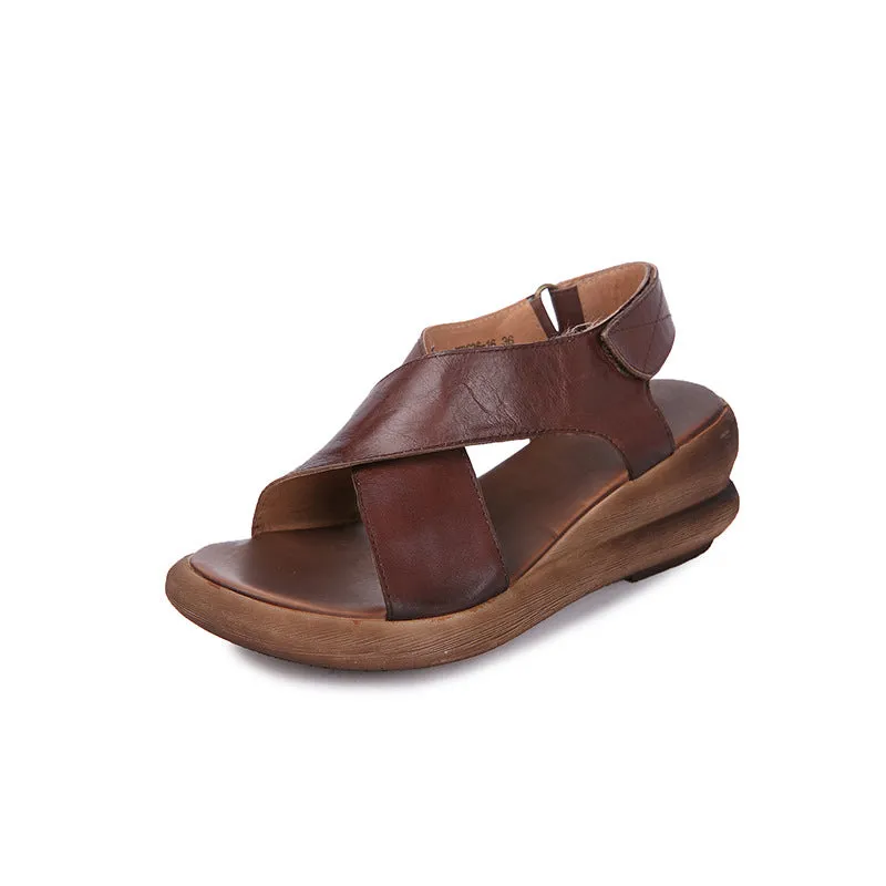 Babakud Women Summer Platform Wedge Genuine Cowhide Sandals