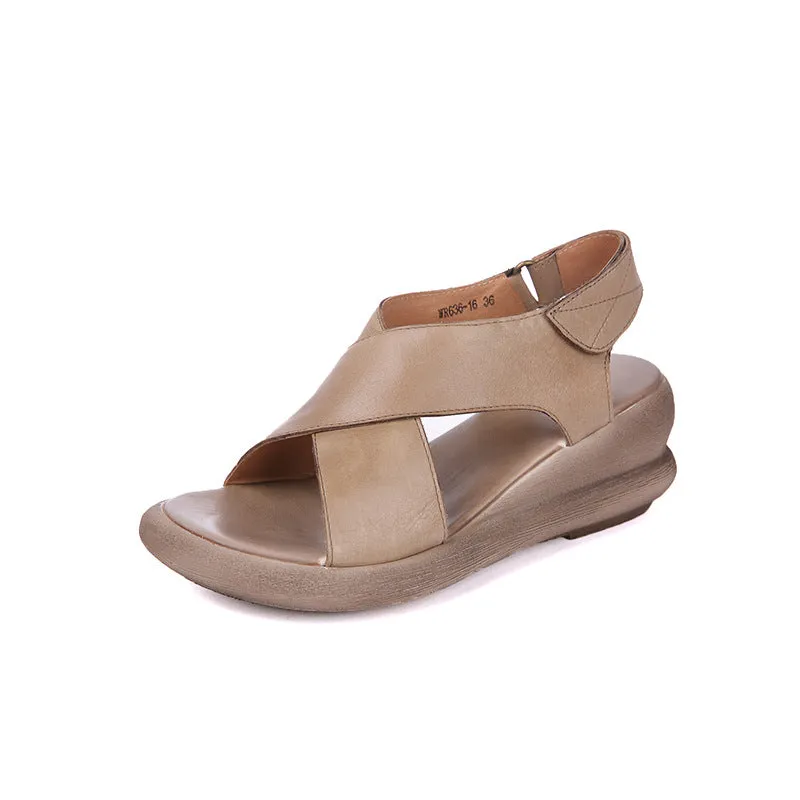 Babakud Women Summer Platform Wedge Genuine Cowhide Sandals