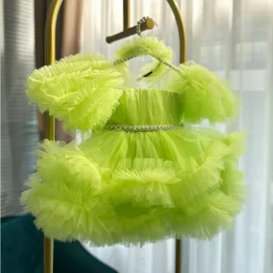 Baby birthday dress sweet and cute puff sleeve princess dress piano playing host catwalk dress