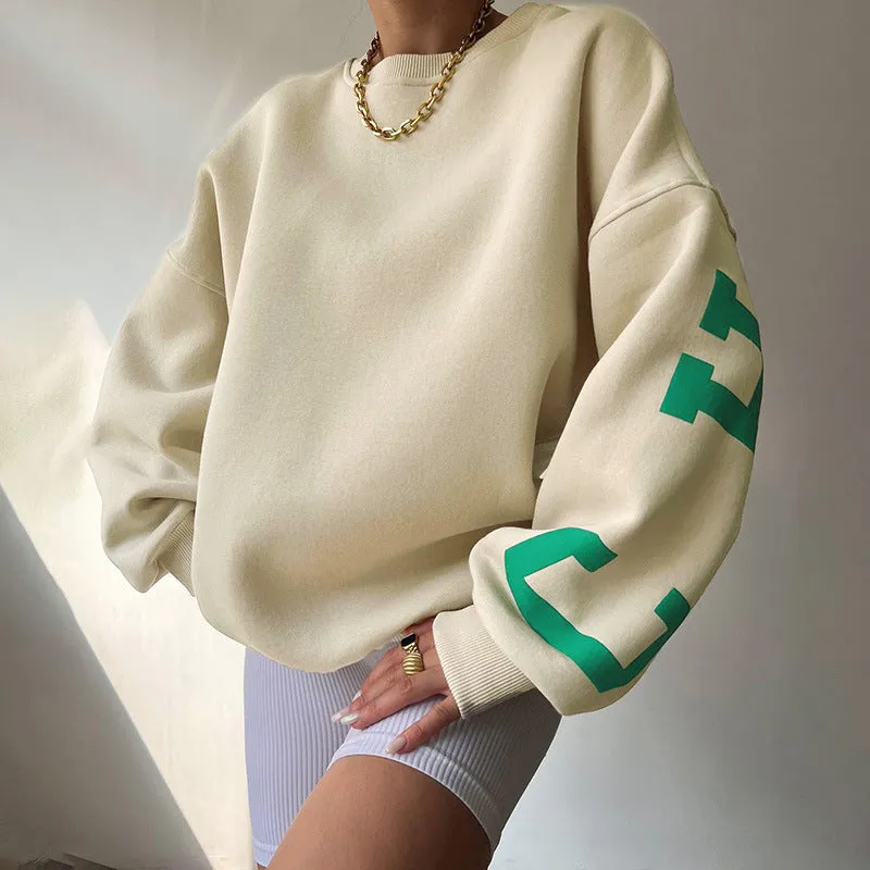 Back Letters Print Oversized Sweatshirt – Cozy Streetwear for Autumn & Winter