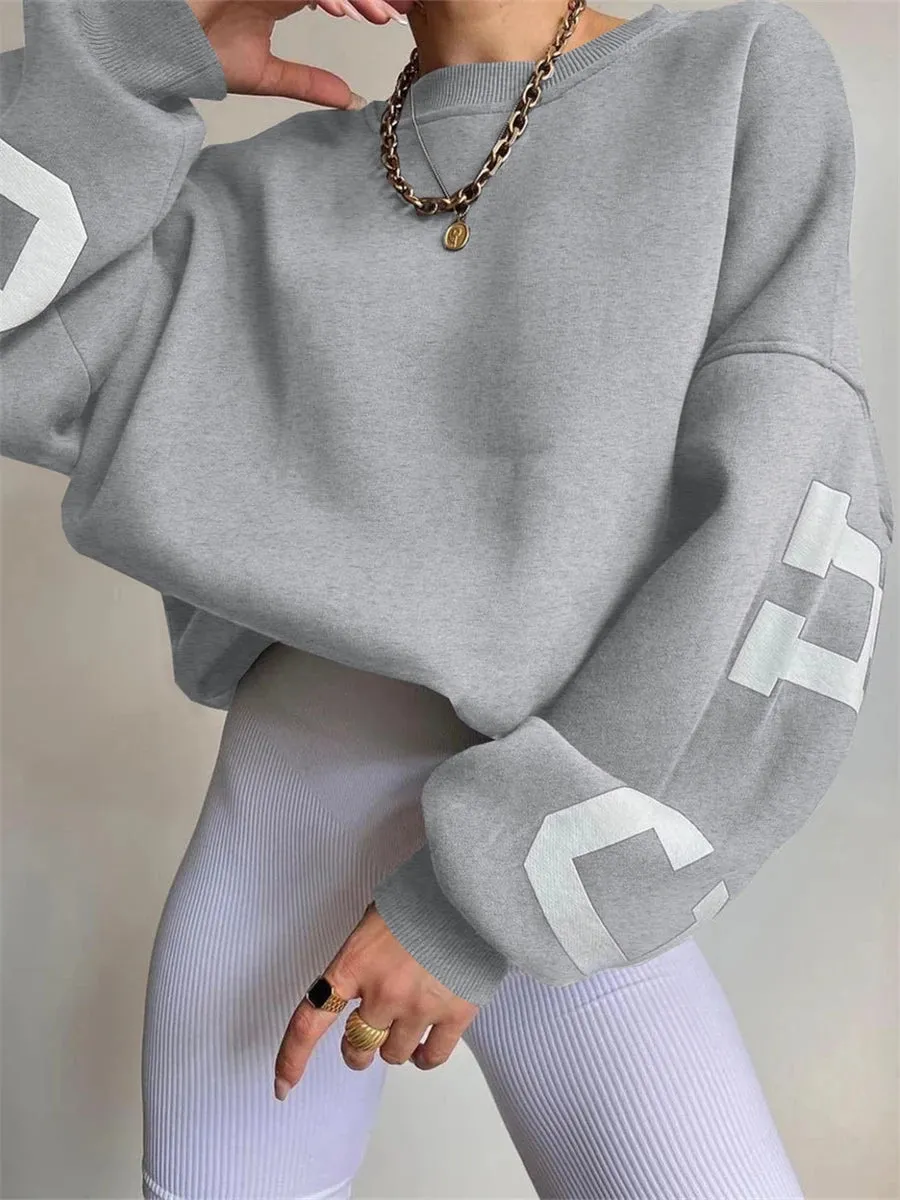 Back Letters Print Oversized Sweatshirt – Cozy Streetwear for Autumn & Winter