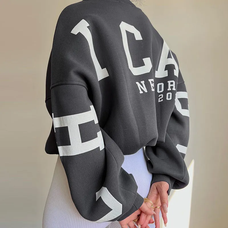 Back Letters Print Oversized Sweatshirt – Cozy Streetwear for Autumn & Winter