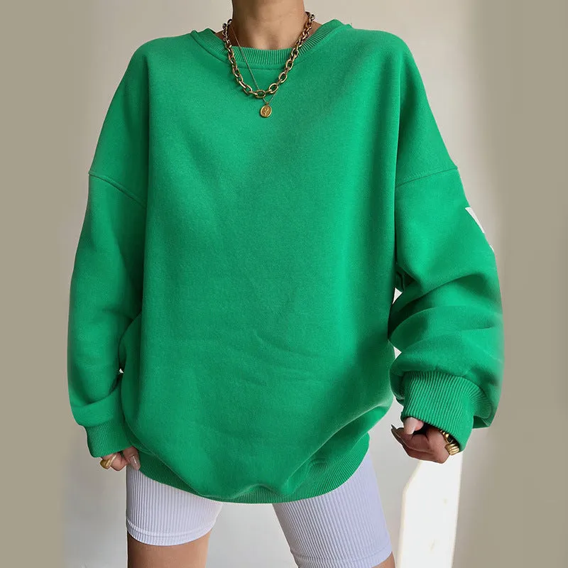 Back Letters Print Oversized Sweatshirt – Cozy Streetwear for Autumn & Winter