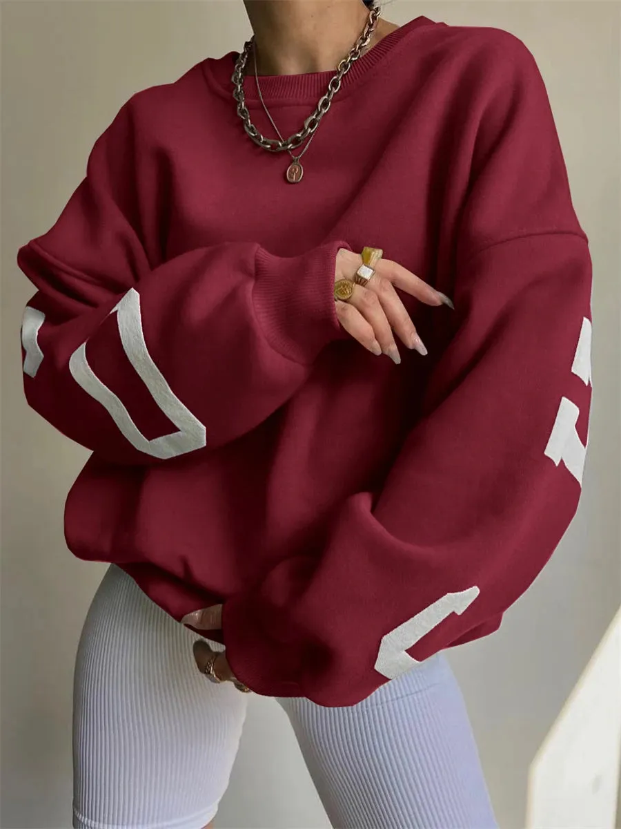 Back Letters Print Oversized Sweatshirt – Cozy Streetwear for Autumn & Winter