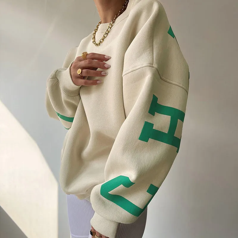 Back Letters Print Oversized Sweatshirt – Cozy Streetwear for Autumn & Winter