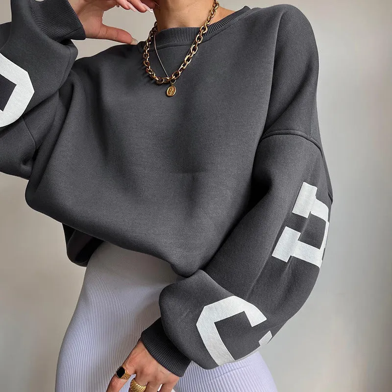 Back Letters Print Oversized Sweatshirt – Cozy Streetwear for Autumn & Winter