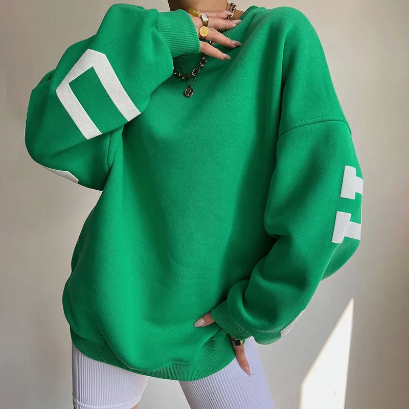 Back Letters Print Oversized Sweatshirt – Cozy Streetwear for Autumn & Winter