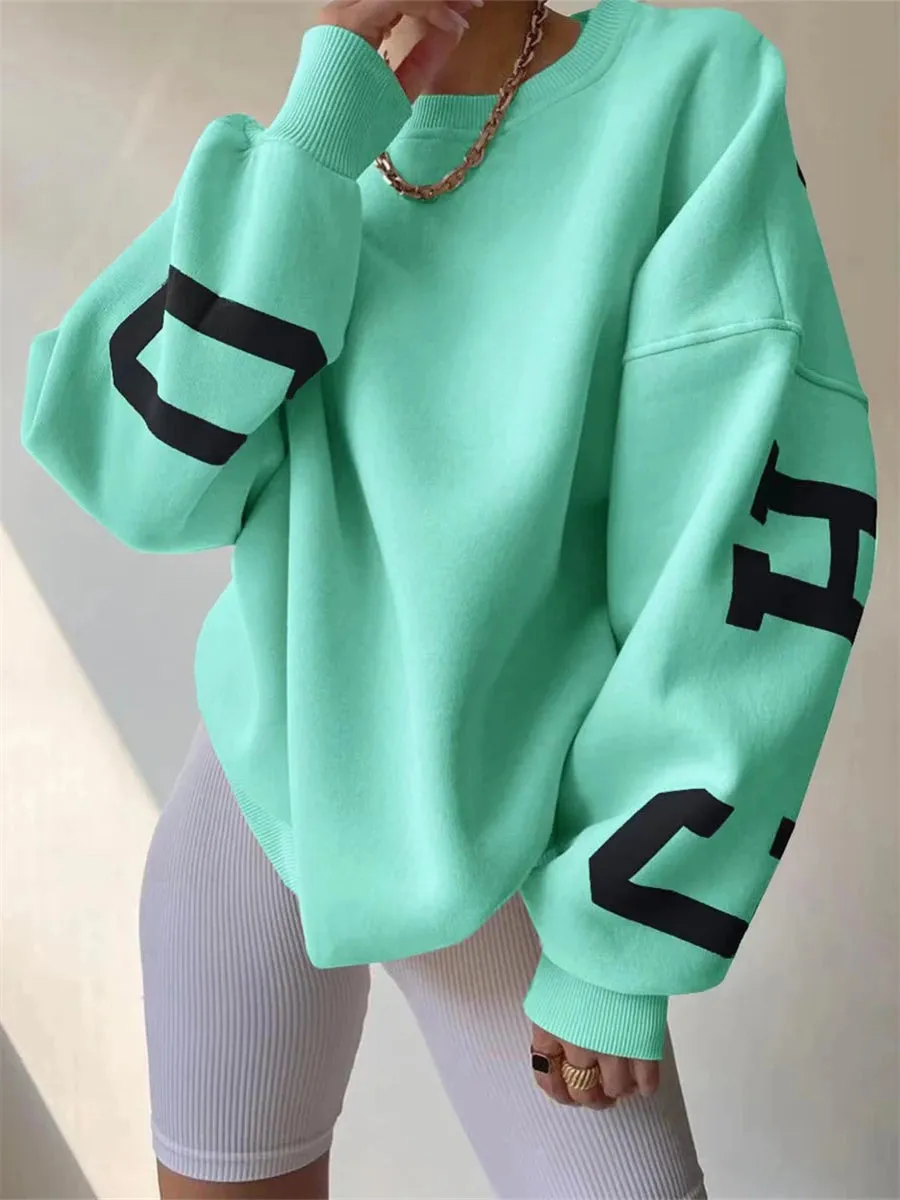 Back Letters Print Oversized Sweatshirt – Cozy Streetwear for Autumn & Winter