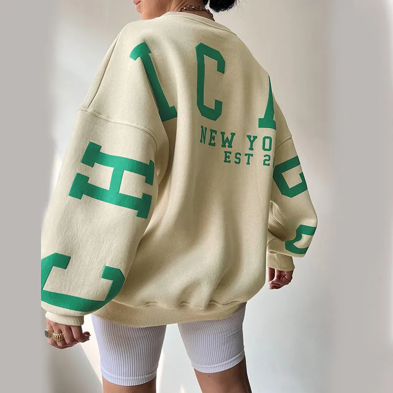 Back Letters Print Oversized Sweatshirt – Cozy Streetwear for Autumn & Winter