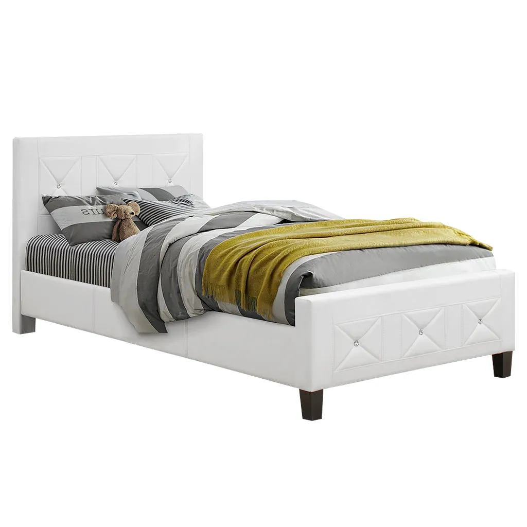 Bebelelo White Double Bed Frame with Jewels and Crystal Button for Hoom Decor