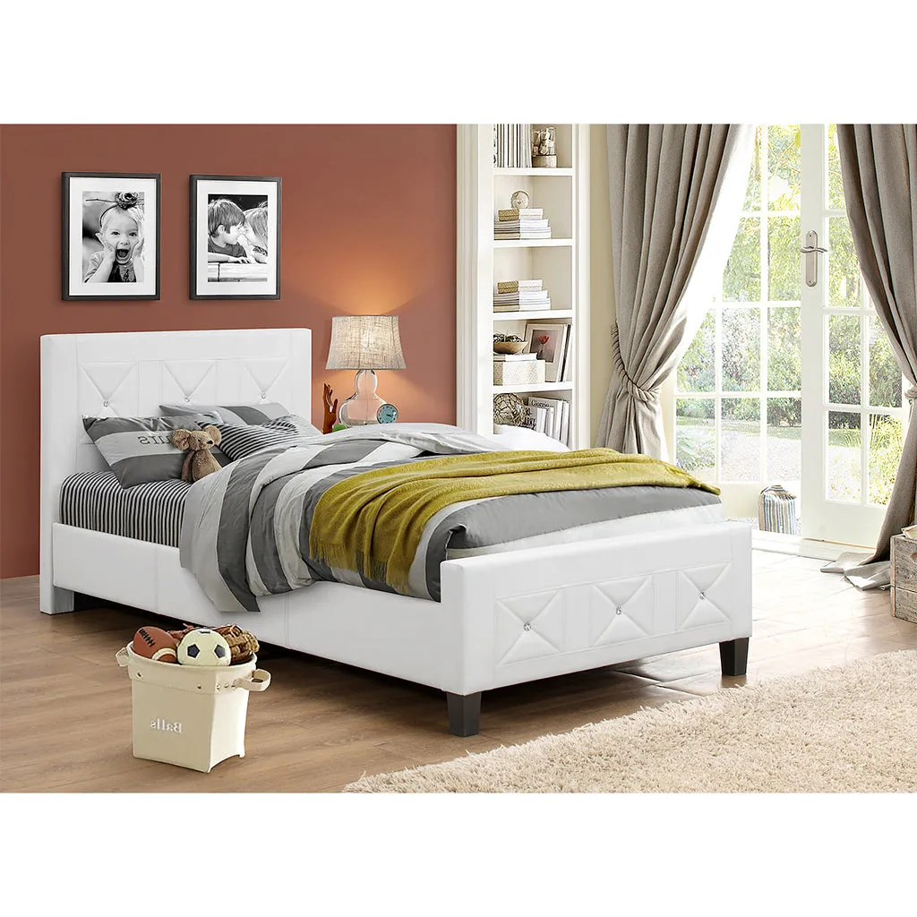 Bebelelo White Double Bed Frame with Jewels and Crystal Button for Hoom Decor