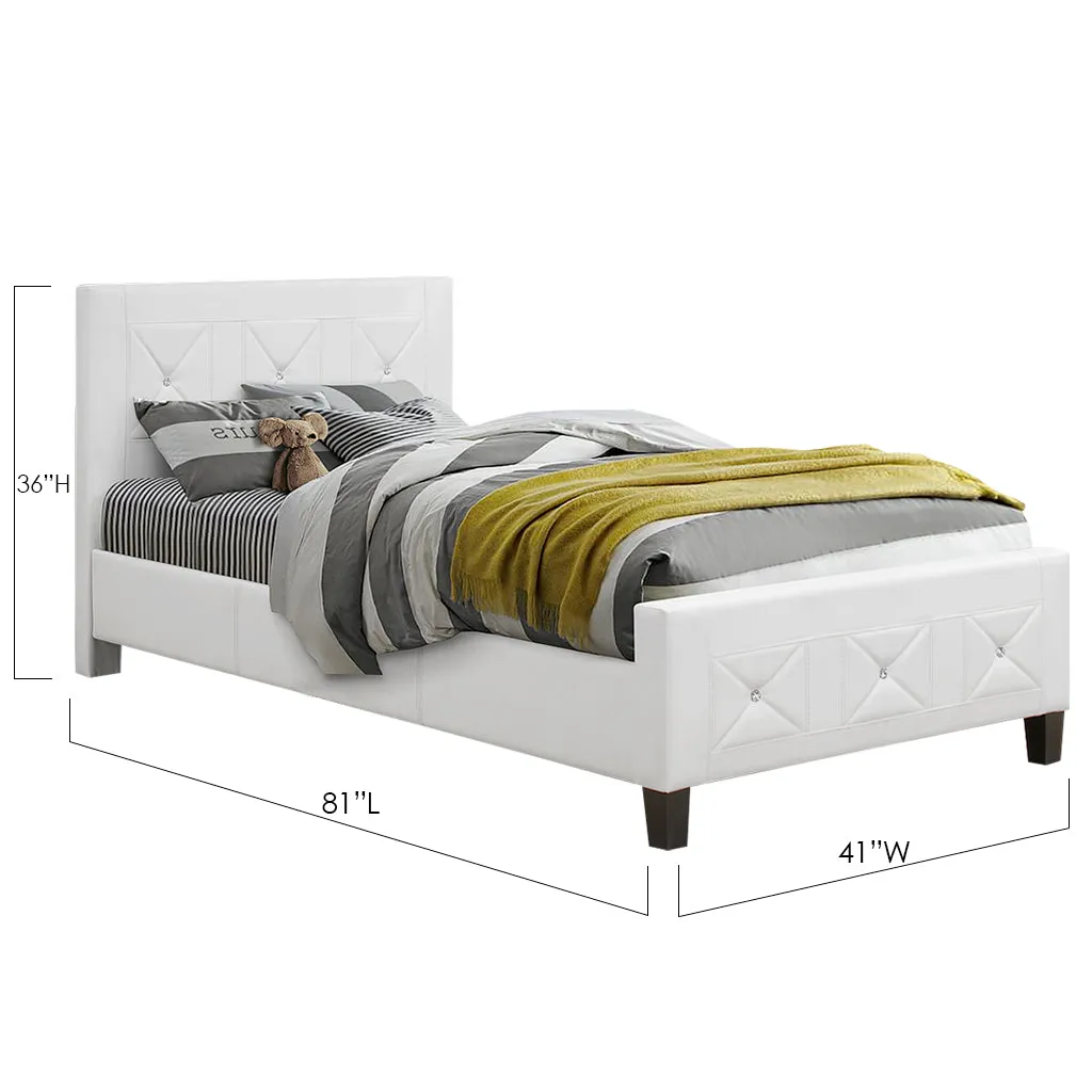 Bebelelo White Double Bed Frame with Jewels and Crystal Button for Hoom Decor