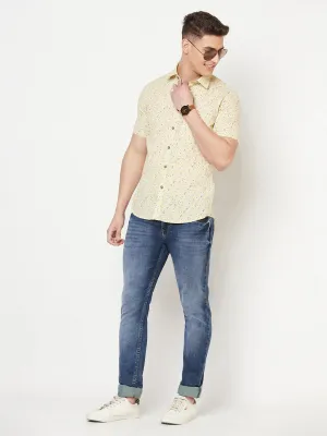 Beige Floral Linen Shirt
