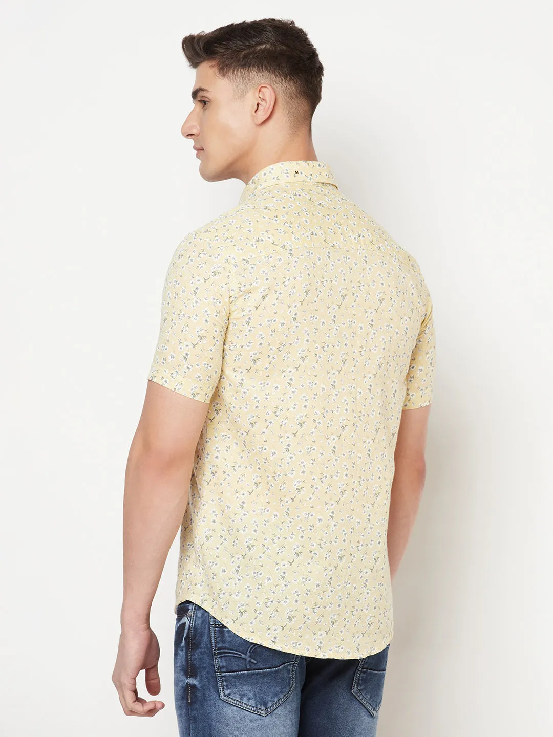 Beige Floral Linen Shirt