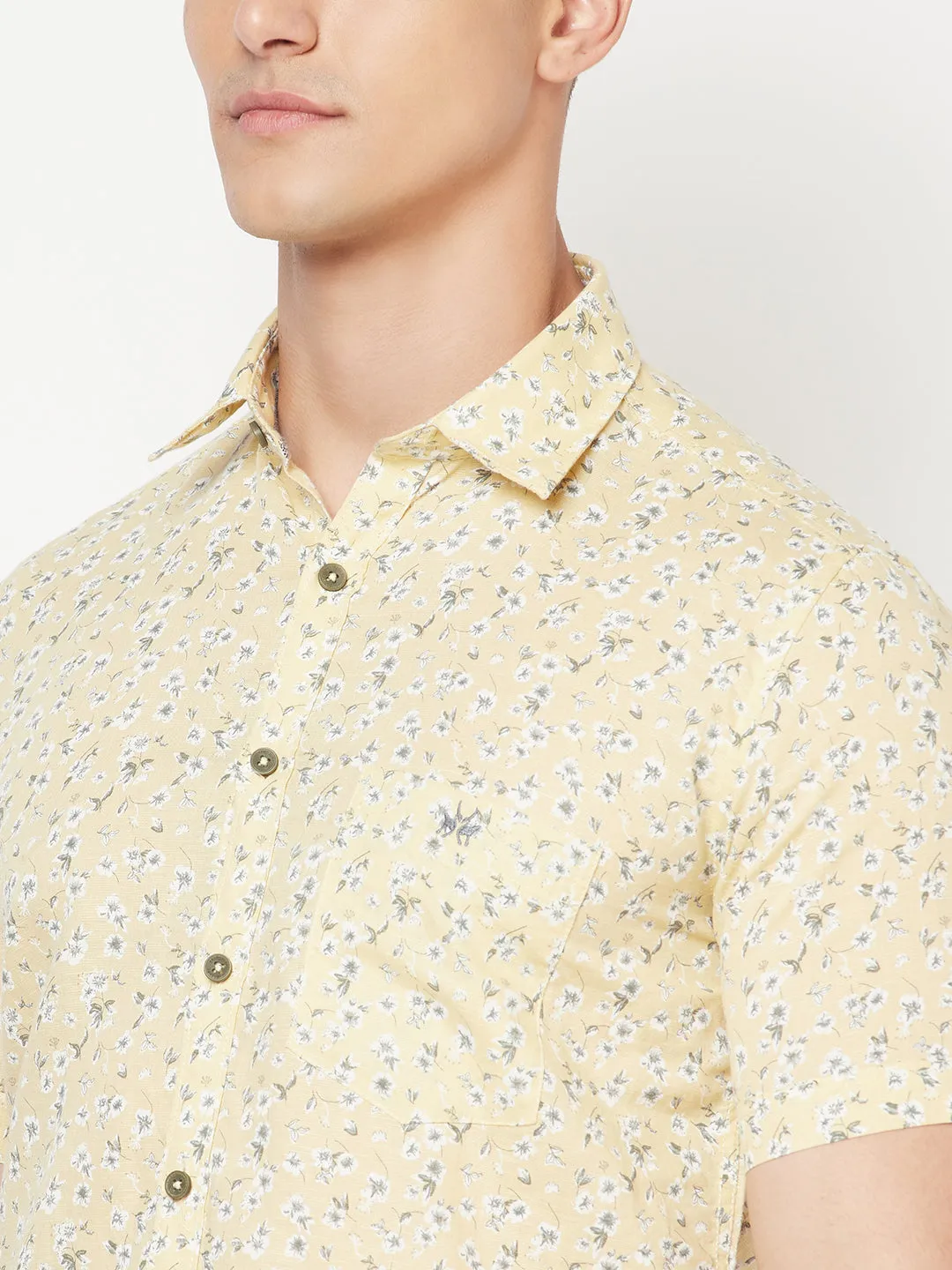 Beige Floral Linen Shirt