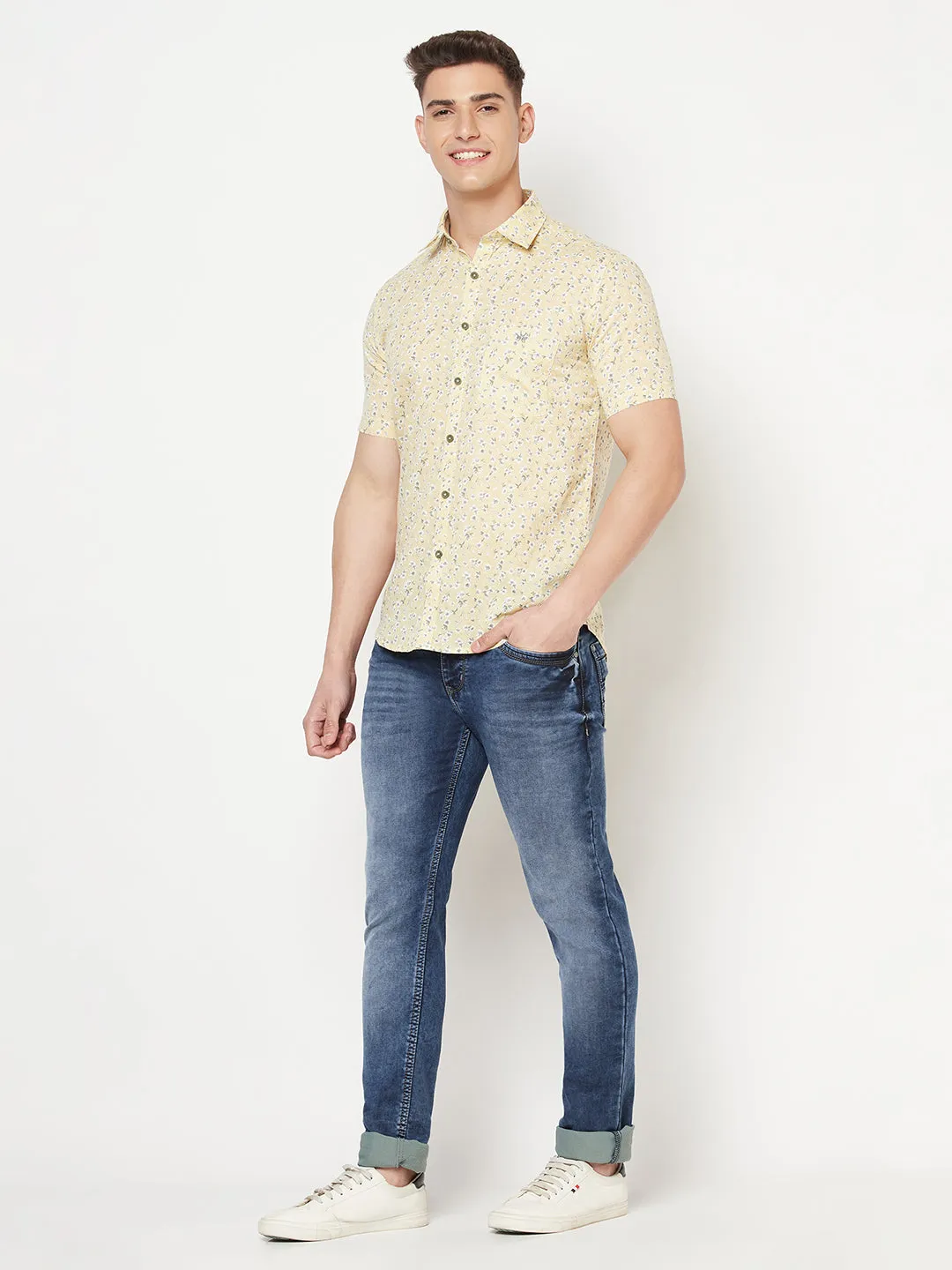 Beige Floral Linen Shirt