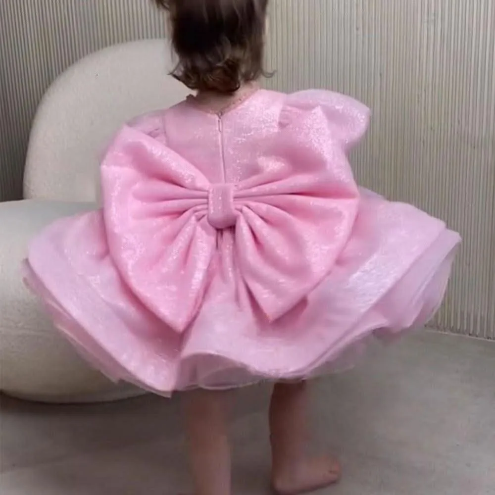 Big bow Flower Princess dress Girl fluffy gauze dress big child wedding dress Colors can customized