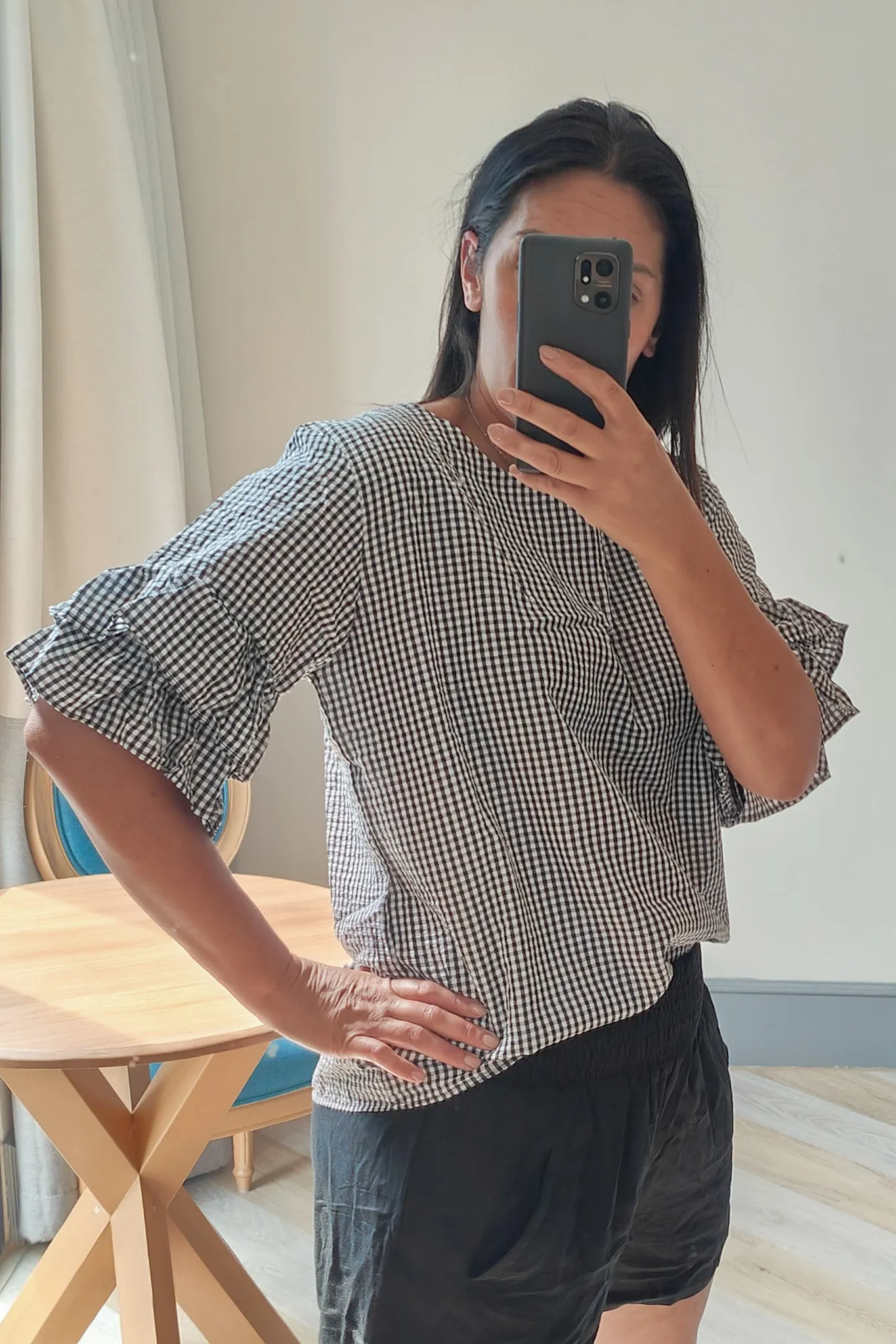 Black - Plaid Valerie Ruffle Sleeve Top