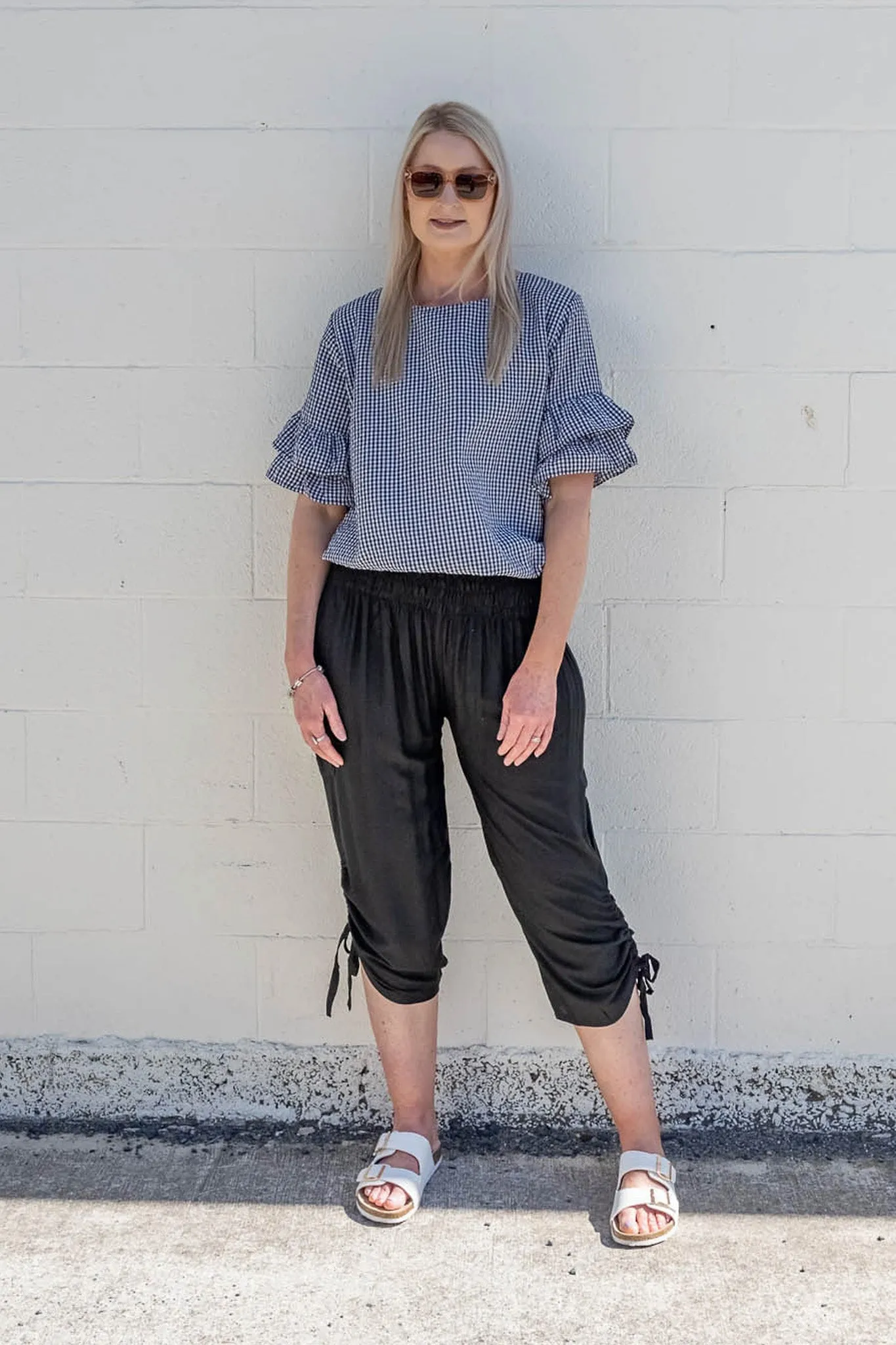 Black - Plaid Valerie Ruffle Sleeve Top