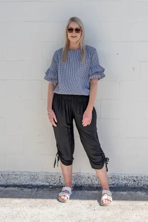 Black - Plaid Valerie Ruffle Sleeve Top