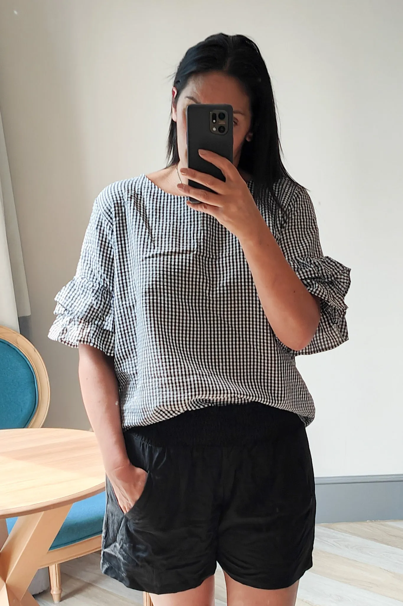 Black - Plaid Valerie Ruffle Sleeve Top